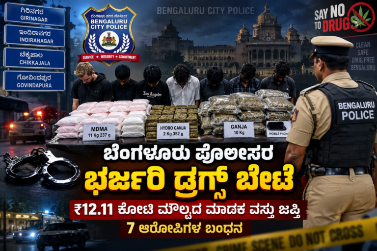 ಬೆಂಗಳೂರು ಪೊಲೀಸರ ಭರ್ಜರಿ ಡ್ರಗ್ಸ್ ಬೇಟೆ..₹12.11 ಕೋಟಿ ಮೌಲ್ಯದ ಮಾದಕ ವಸ್ತು ಜಪ್ತಿ